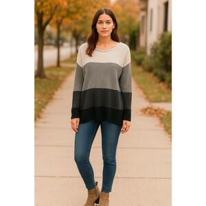 Vince Camuto Colorblock Long Sleeve Sweater Grey Black White Womens M Tunic Knit